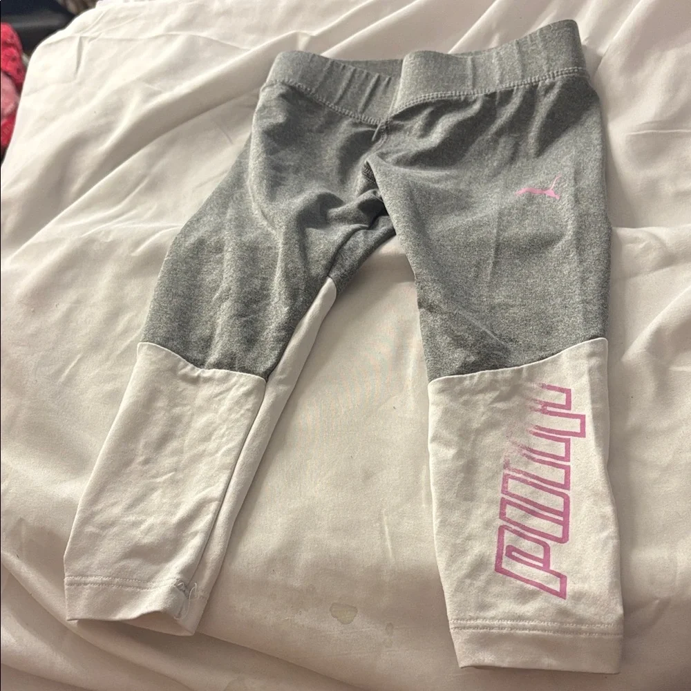 PUMA Kids Leggings in Gray and White with Pink Logo 2T